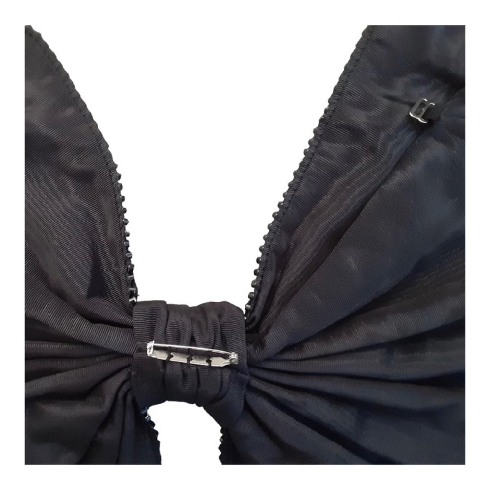 For Love & Lemons Celeste Moire Rhinestone Mini Dress 1X 14 Black Removable Bow - Picture 7 of 11